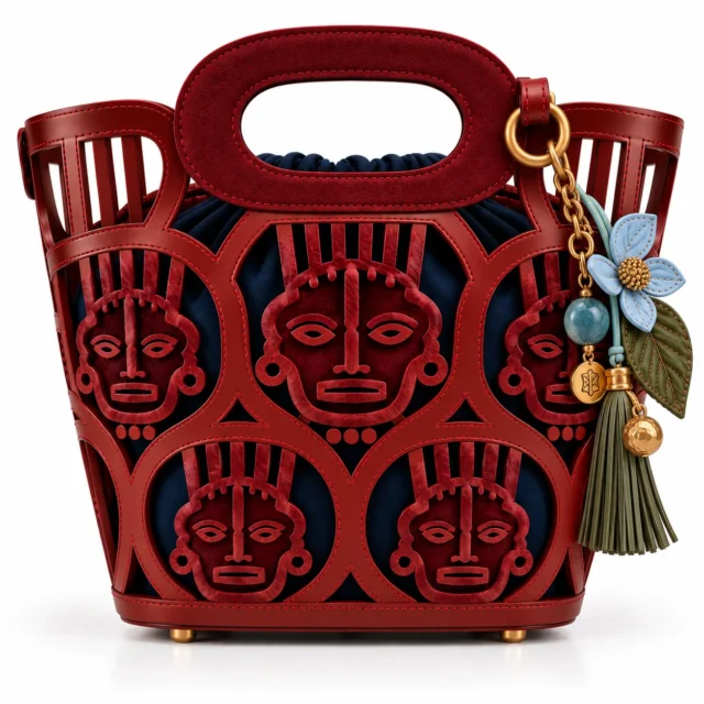 Burgundy Face-Pattern Bag